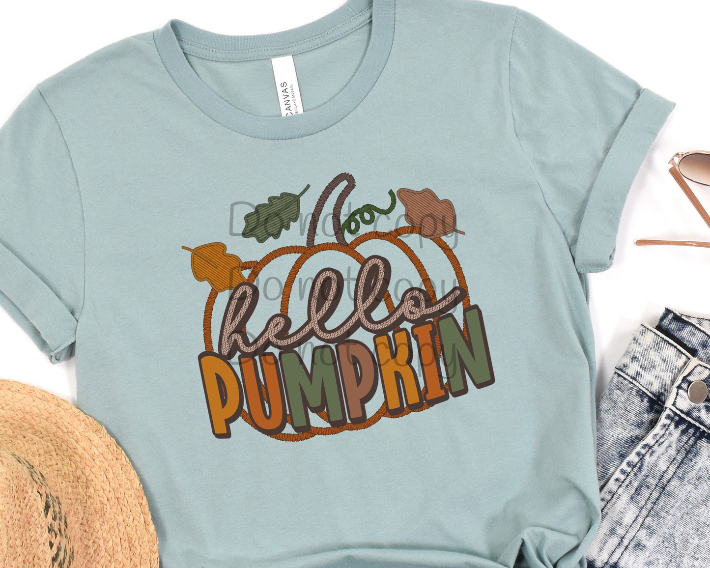 Hello pumpkin stitched-DTF