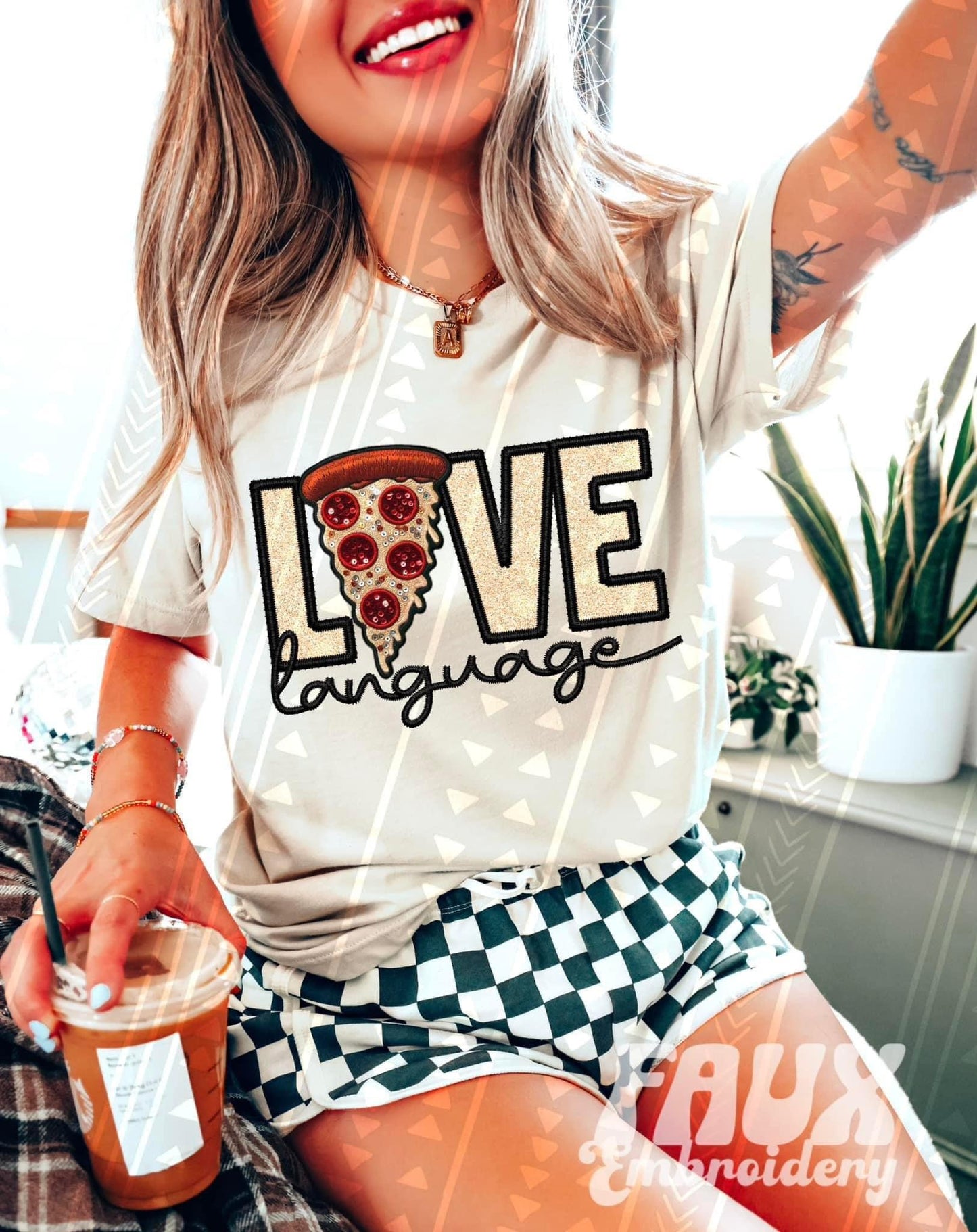 Love Language Pizza Faux Embroidery - DTF
