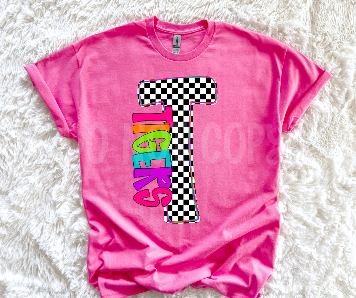 Neon Checkered Letter with Mascot Name (Dropdown)-DTF&UV