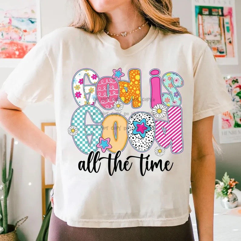 God Is Good all the time floral bubble font-DTF