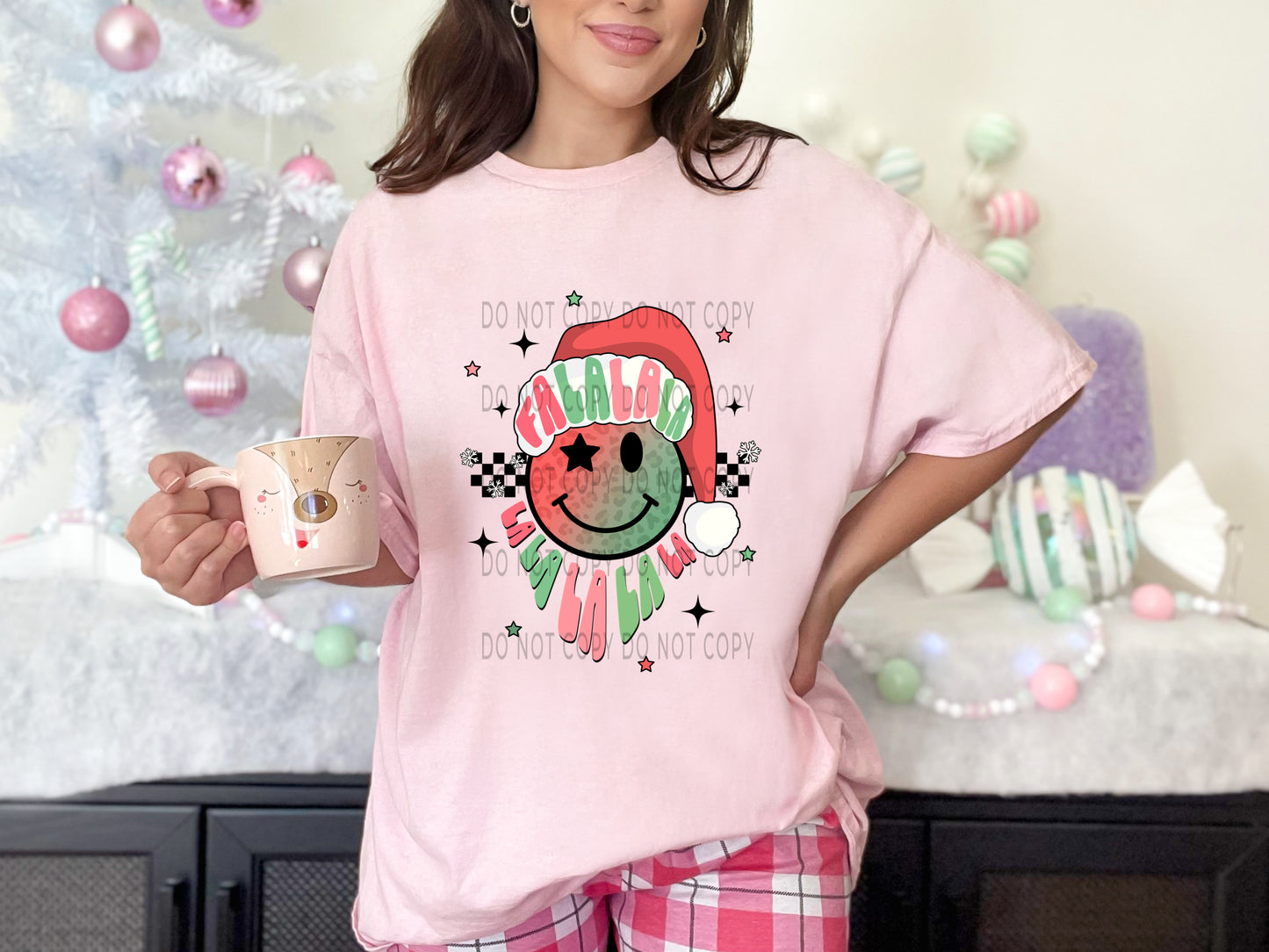 Fa La La La Leopard Happy Face Santa Hat - DTF