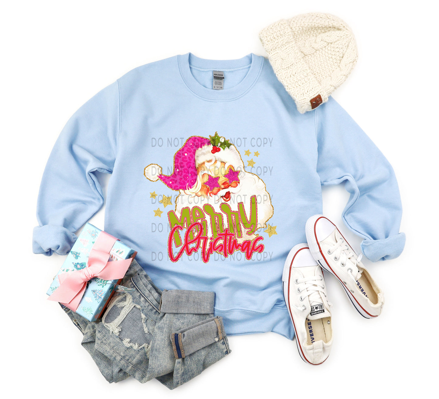 Pink Preppy Santa Christmas -DTF