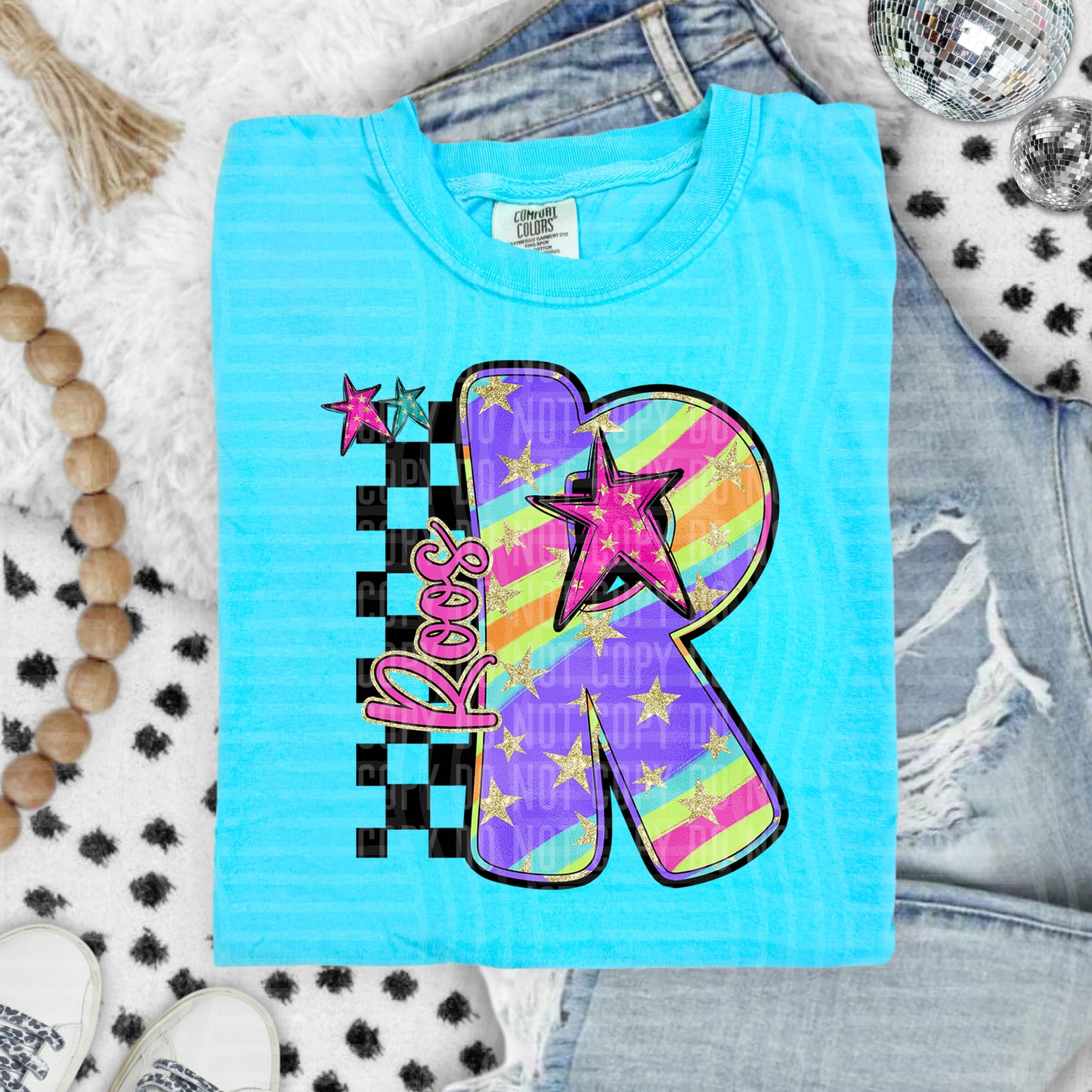 Rainbow Swirl Initials (Dropdown)- DTF&UV