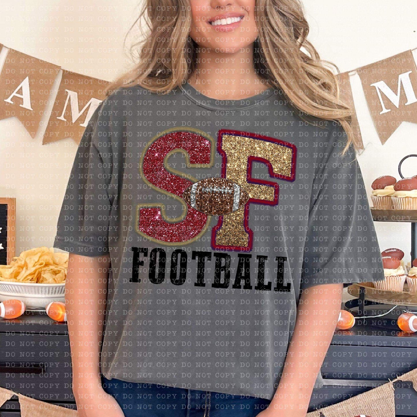 San Francisco Faux Embroidery Sequin Football - DTF