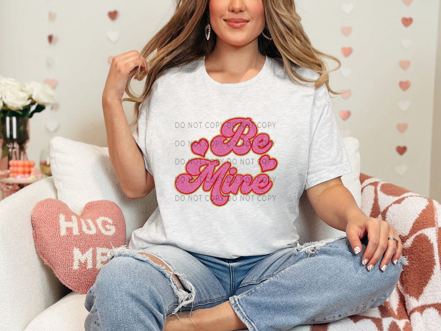 Be Mine Hearts Faux Chenille DTF