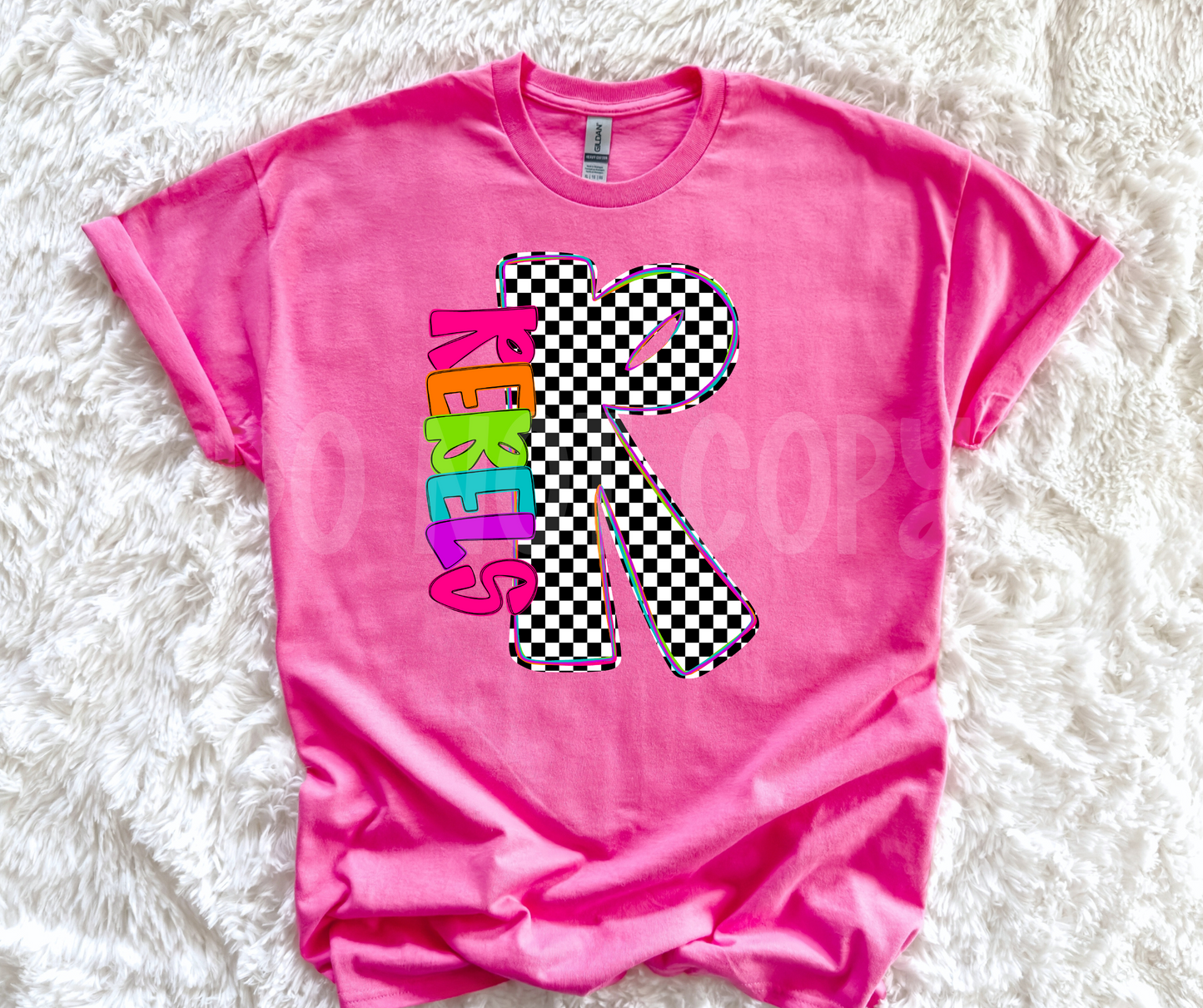 Neon Checkered Letter with Mascot Name (Dropdown)-DTF&UV
