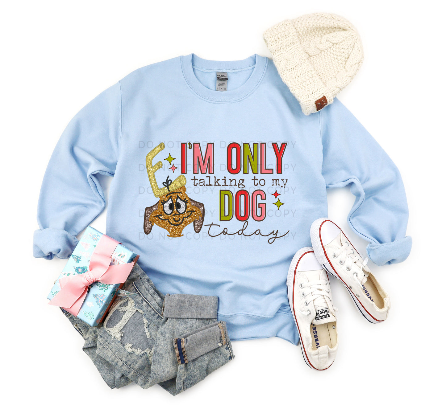 I’m Only Talking To My Dog Today Faux Embroidery Glitter -DTF