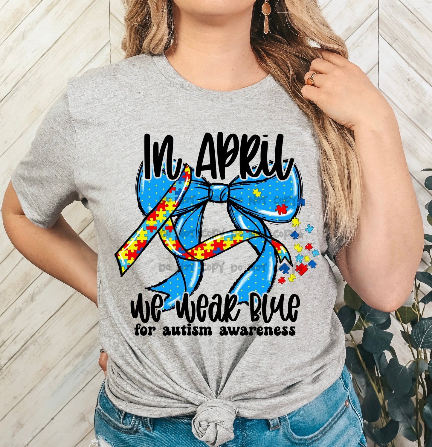 In April we wear Blue for Autism Awareness Bow-DTF