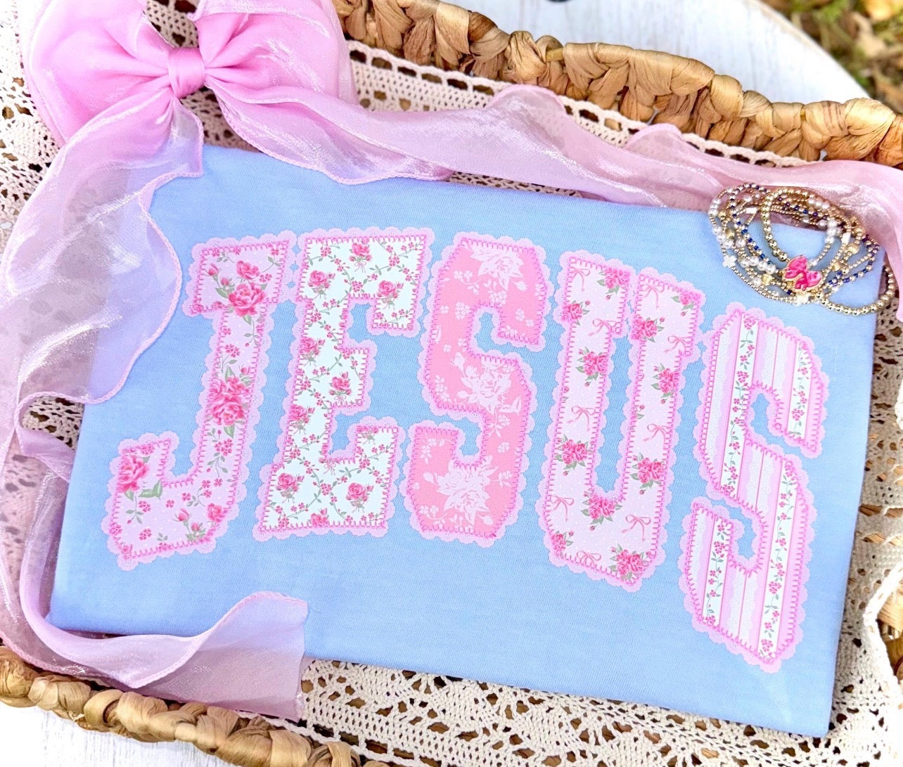 Jesus pink floral lace-DTF&UV