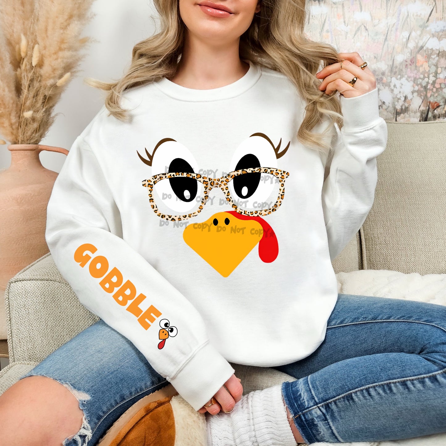 Turkey Face with Glasses & Gobble sleeve-DTF&UV