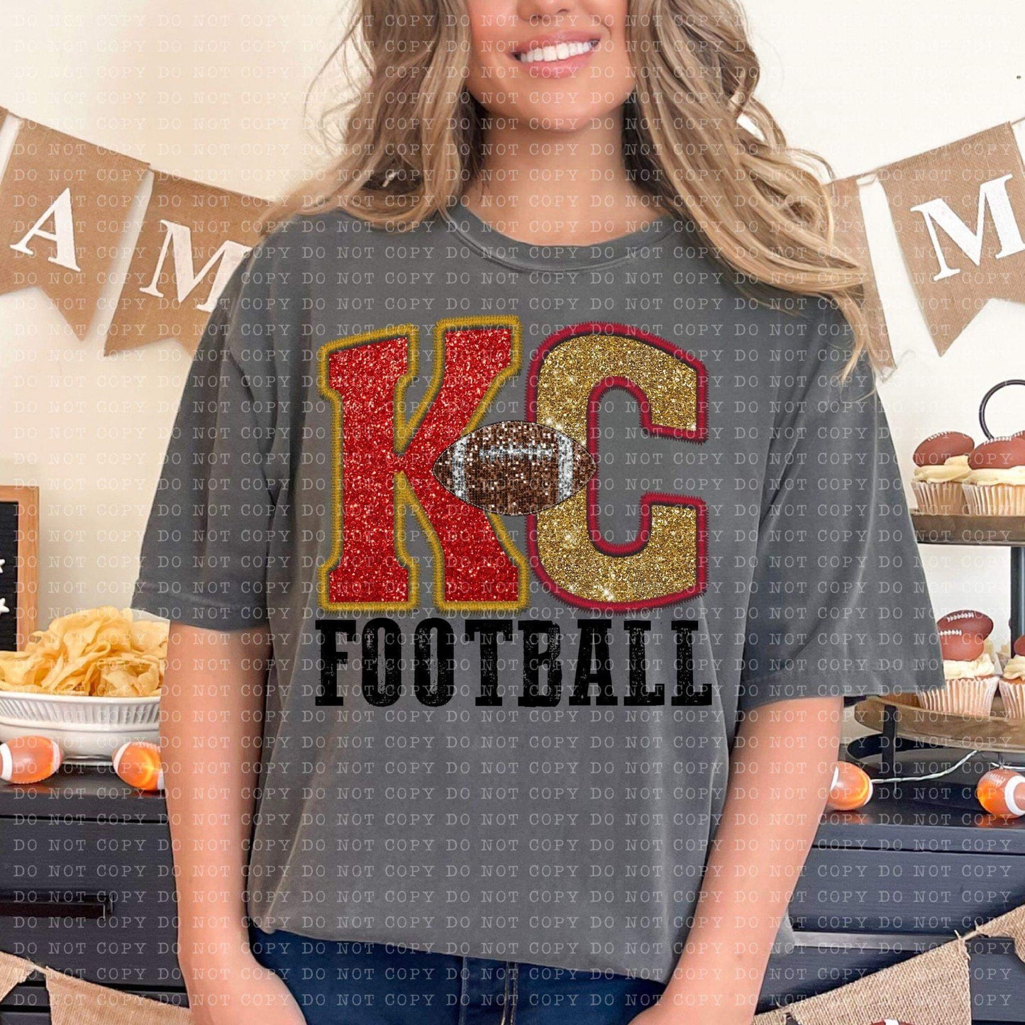 KC Faux Embroidery Sequin Football - DTF