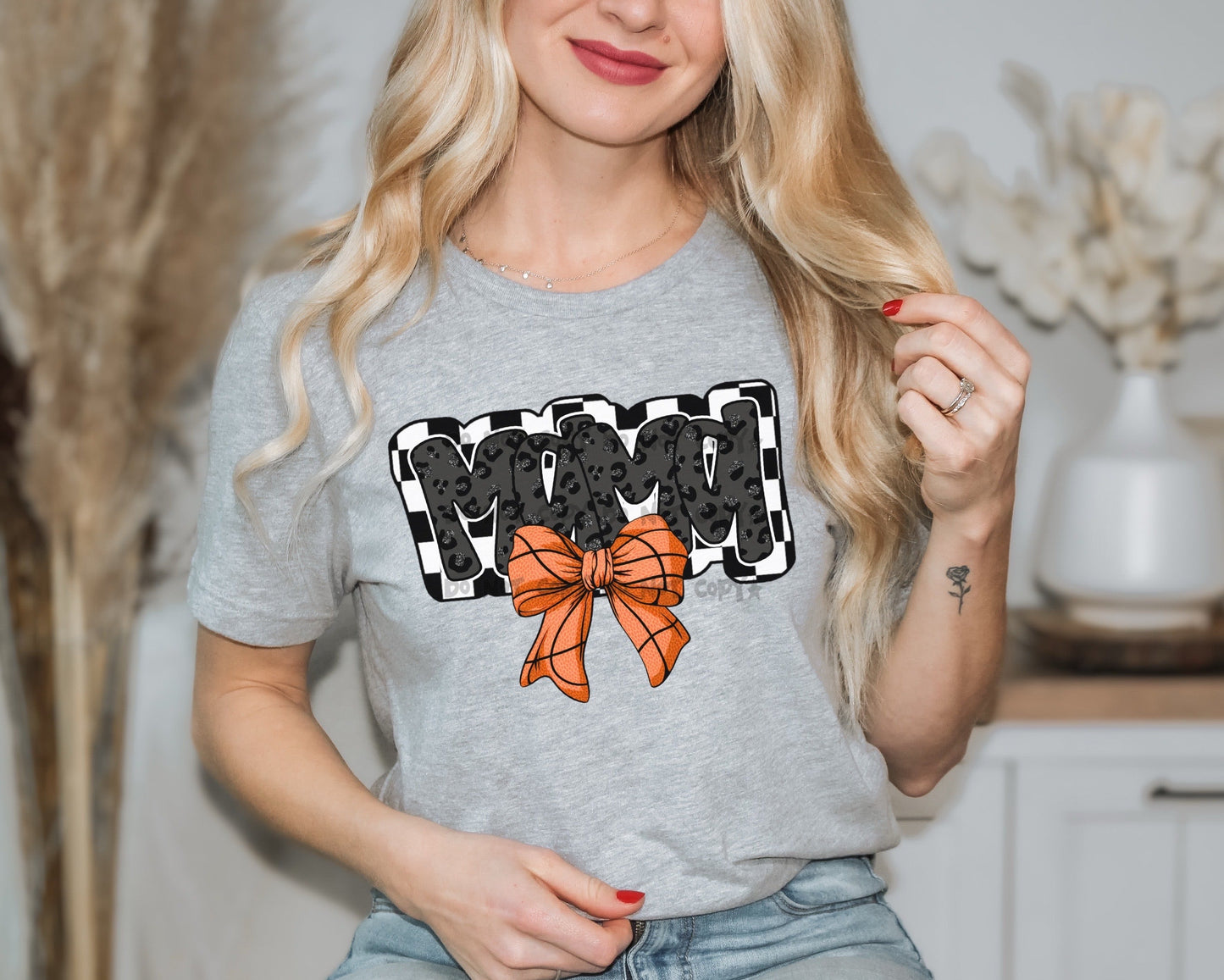 Mama checkered back Basketball bow-DTF