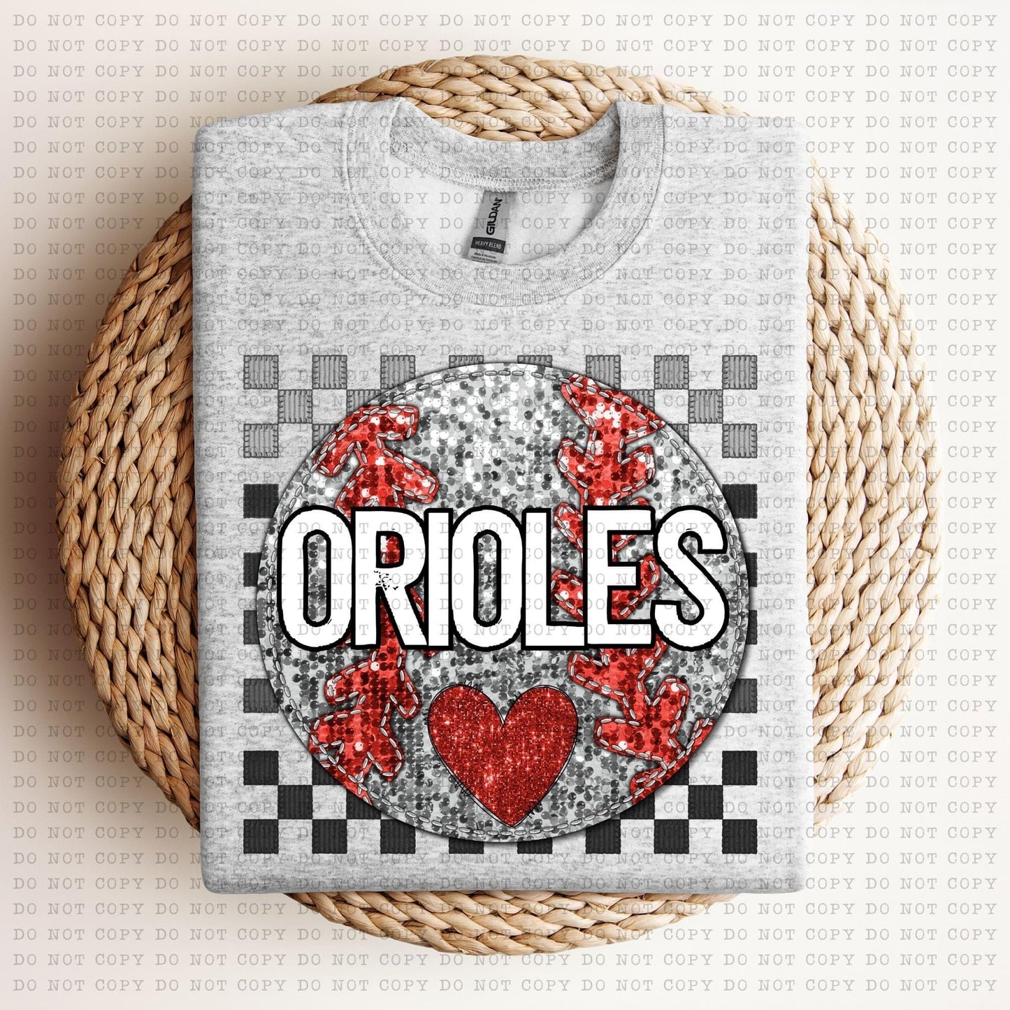Baseball Mascots Faux Embroidery Checkered Sequins -DTF