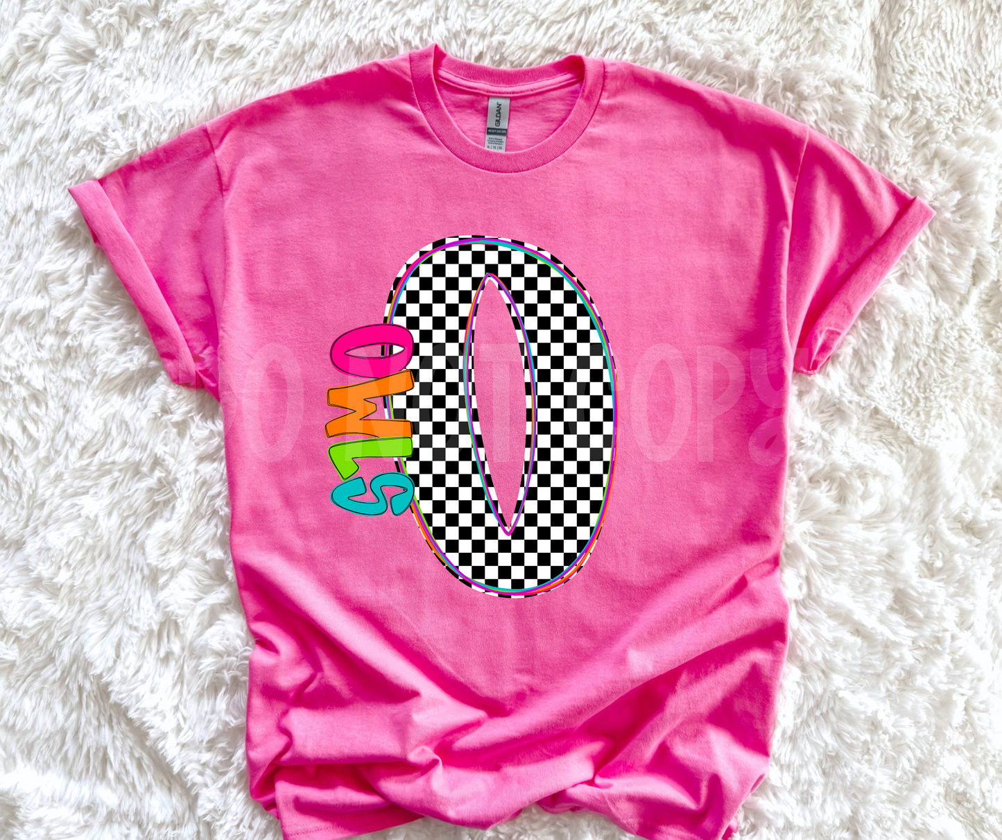 Neon Checkered Letter with Mascot Name (Dropdown)-DTF&UV