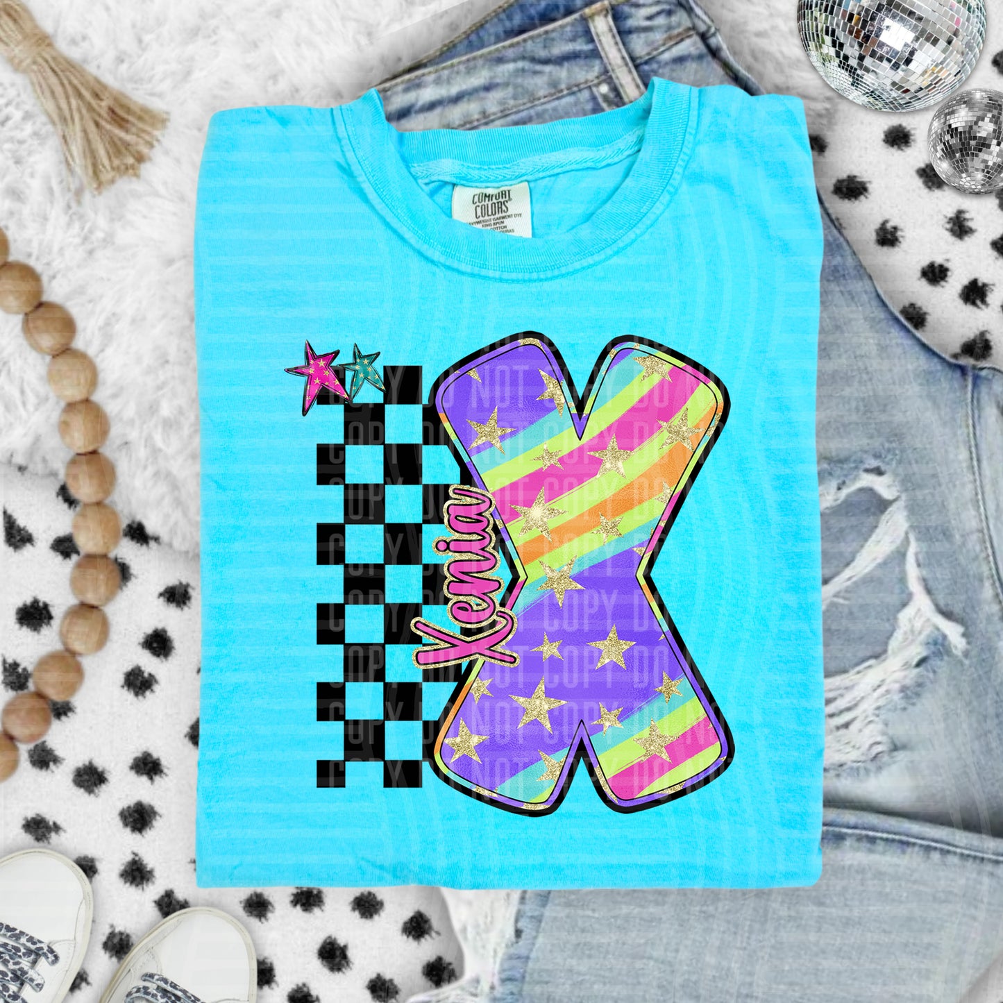 Rainbow Swirl Initials (Dropdown)- DTF&UV