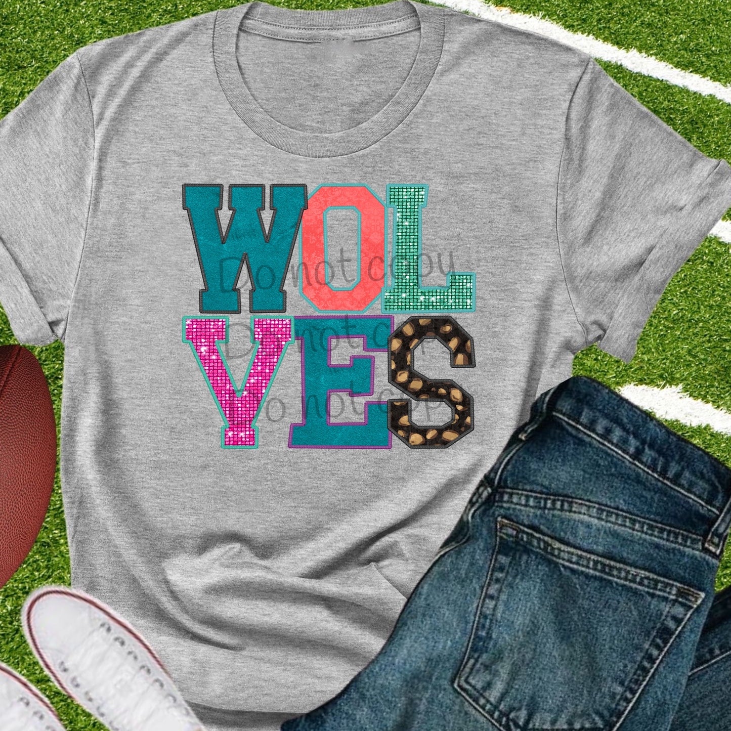 Wolves faux appliqué words-DTF
