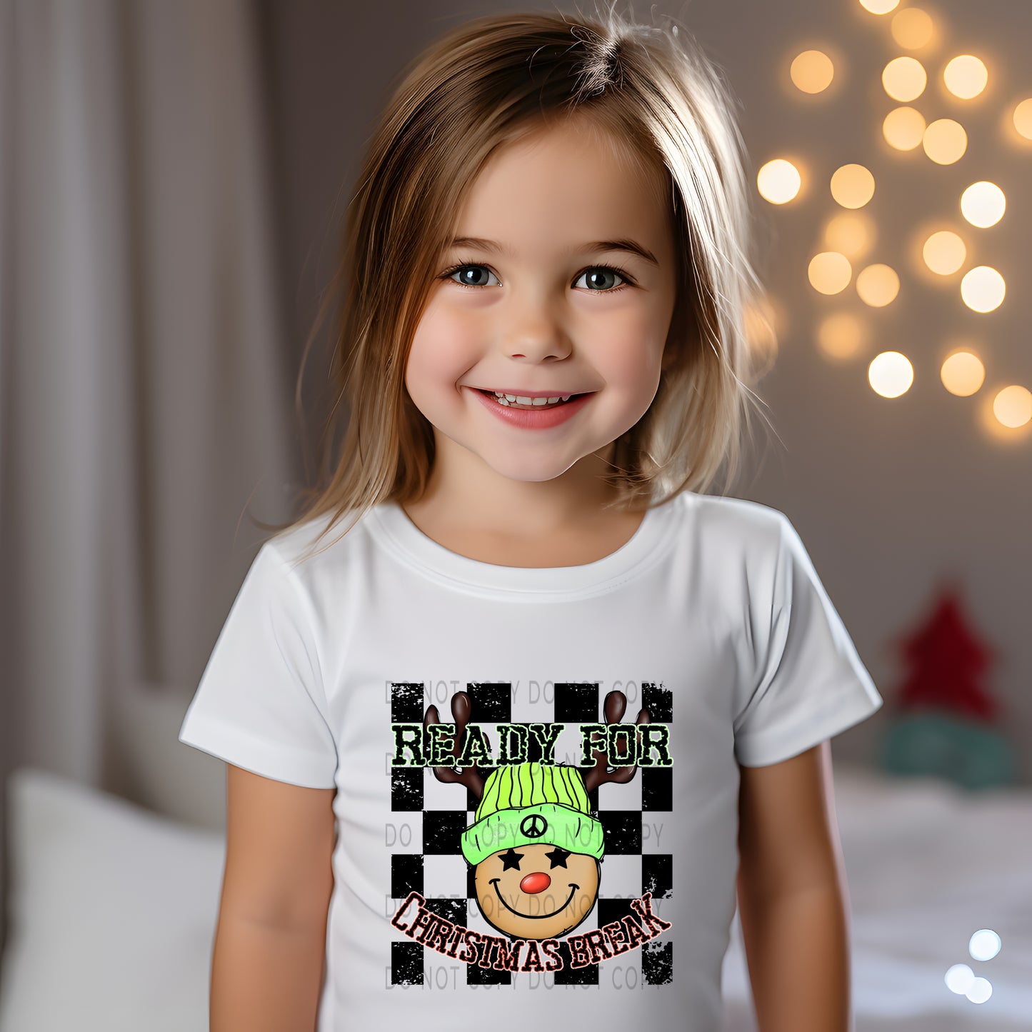 Ready For Christmas Break Reindeer Checkered Green -DTF