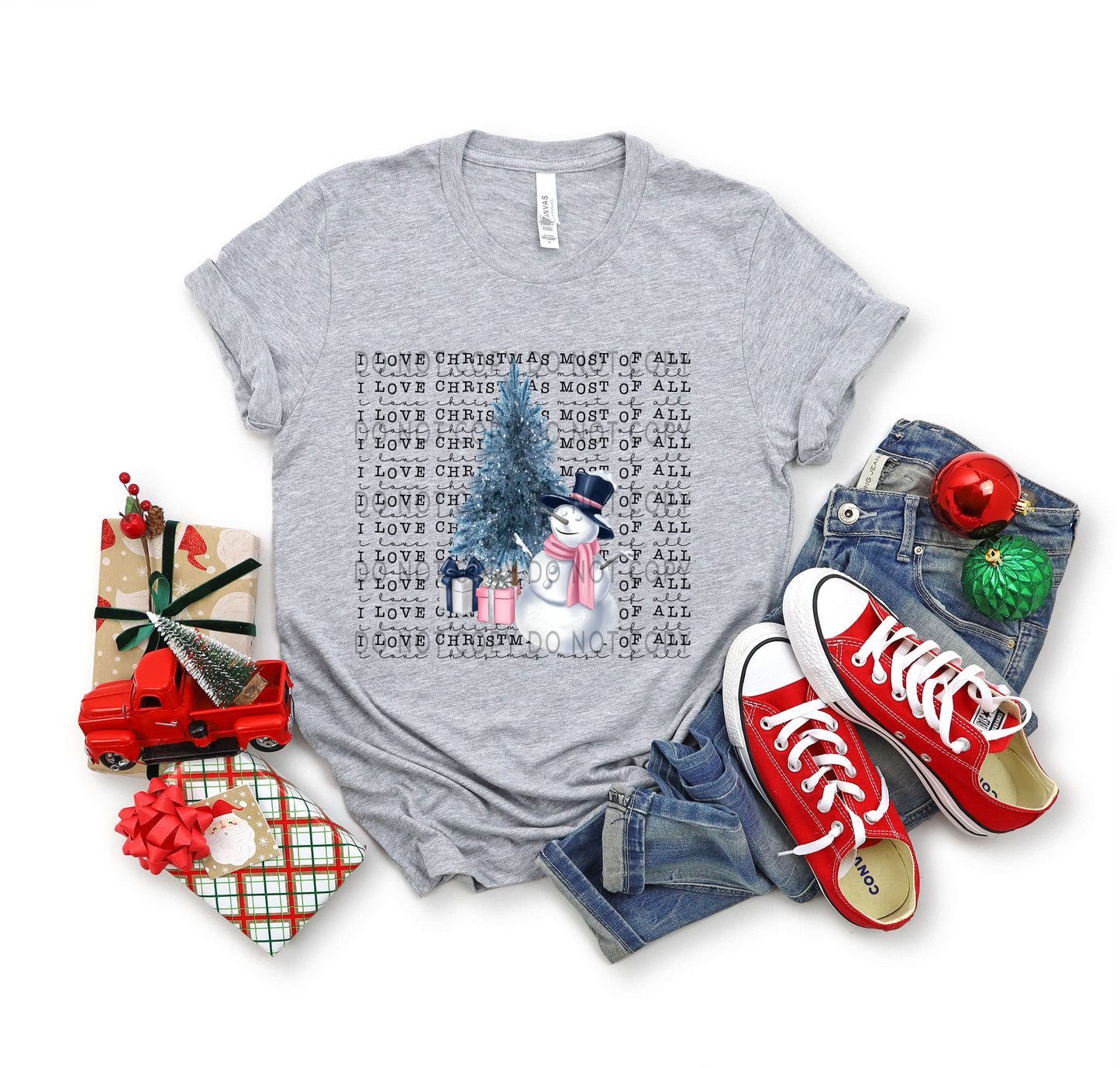 I Love Christmas Most Of All Snowman And Christmas Tree -DTF