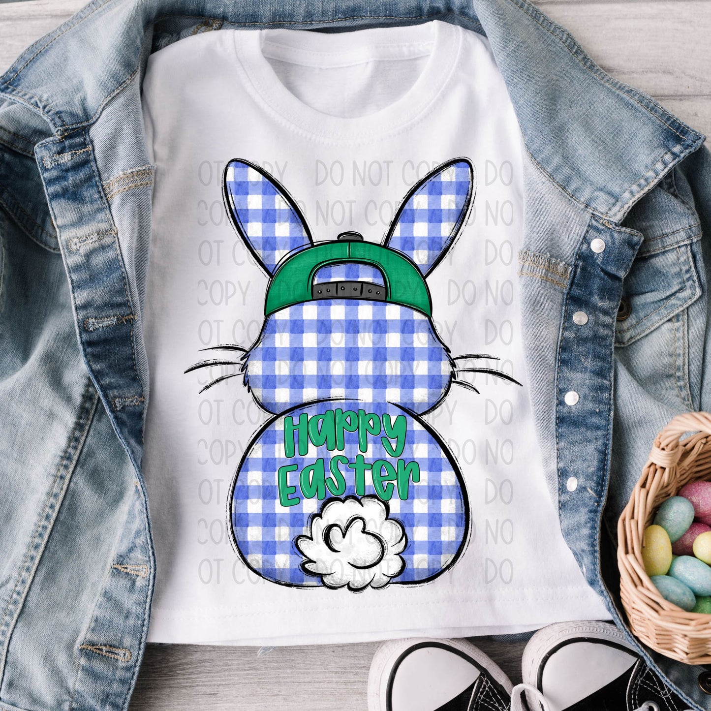 Blue Checker Bunny Butt-dtf