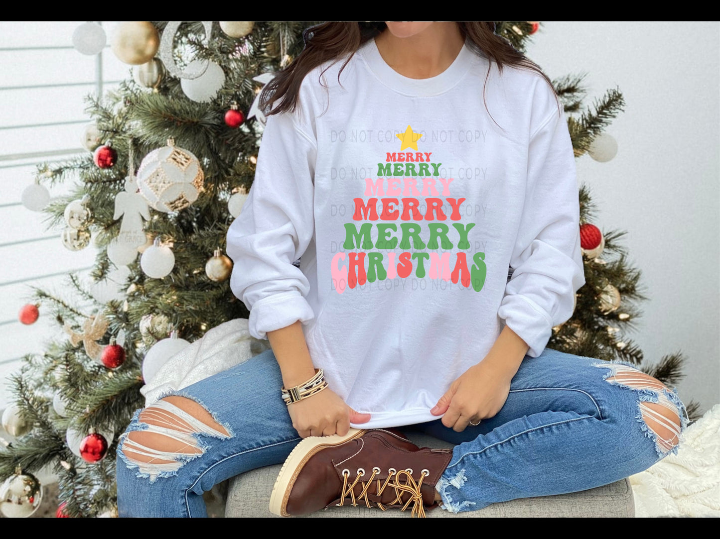 Merry Christmas Stacked Tree - DTF