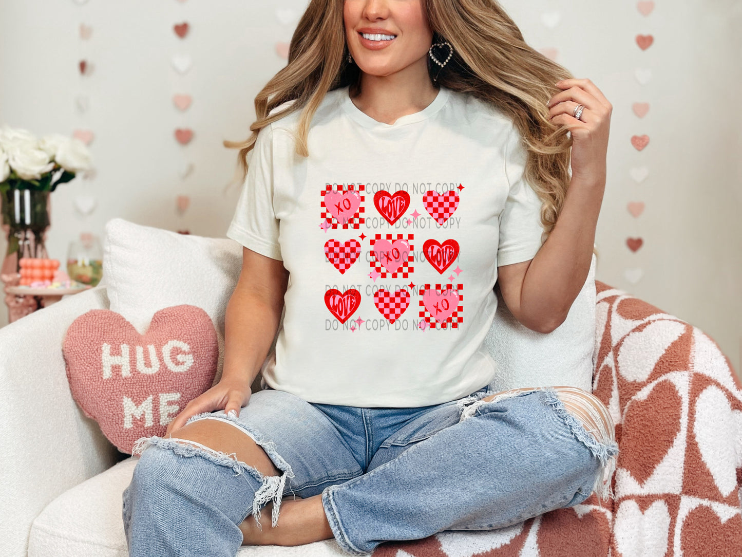 Xoxo Love Heart Tic Tac Toe Distressed DTF
