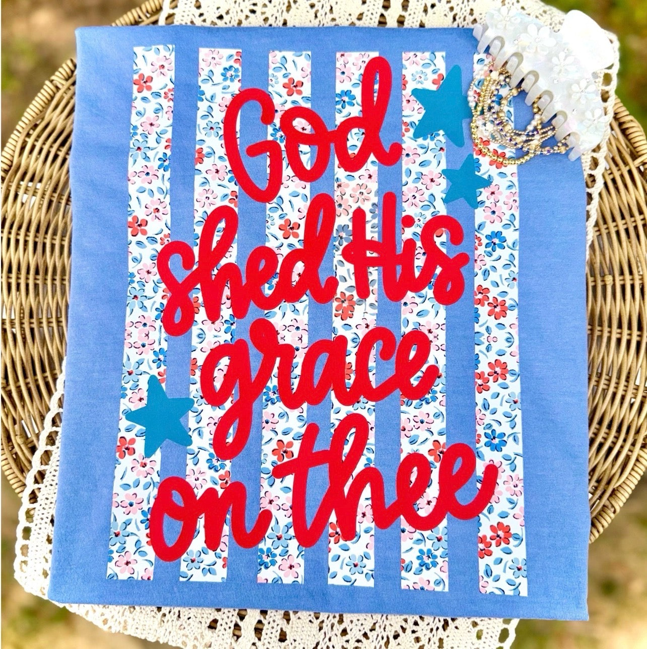 God shed His grace on thee stripes stars-DTF&UV
