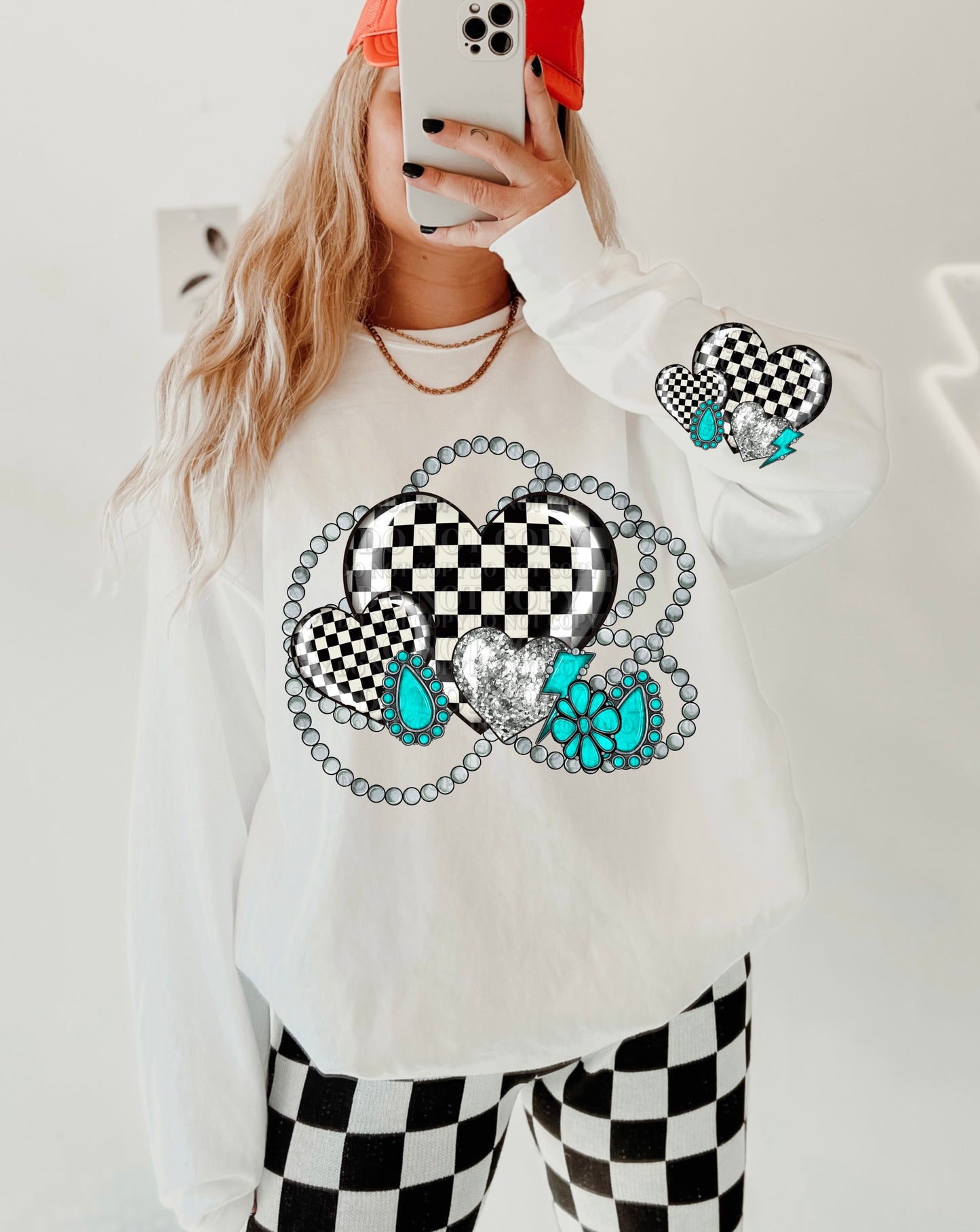 Checkered Heart with Conchos (FRONT OF SHIRT & SLEEVE COMBO)-DTF