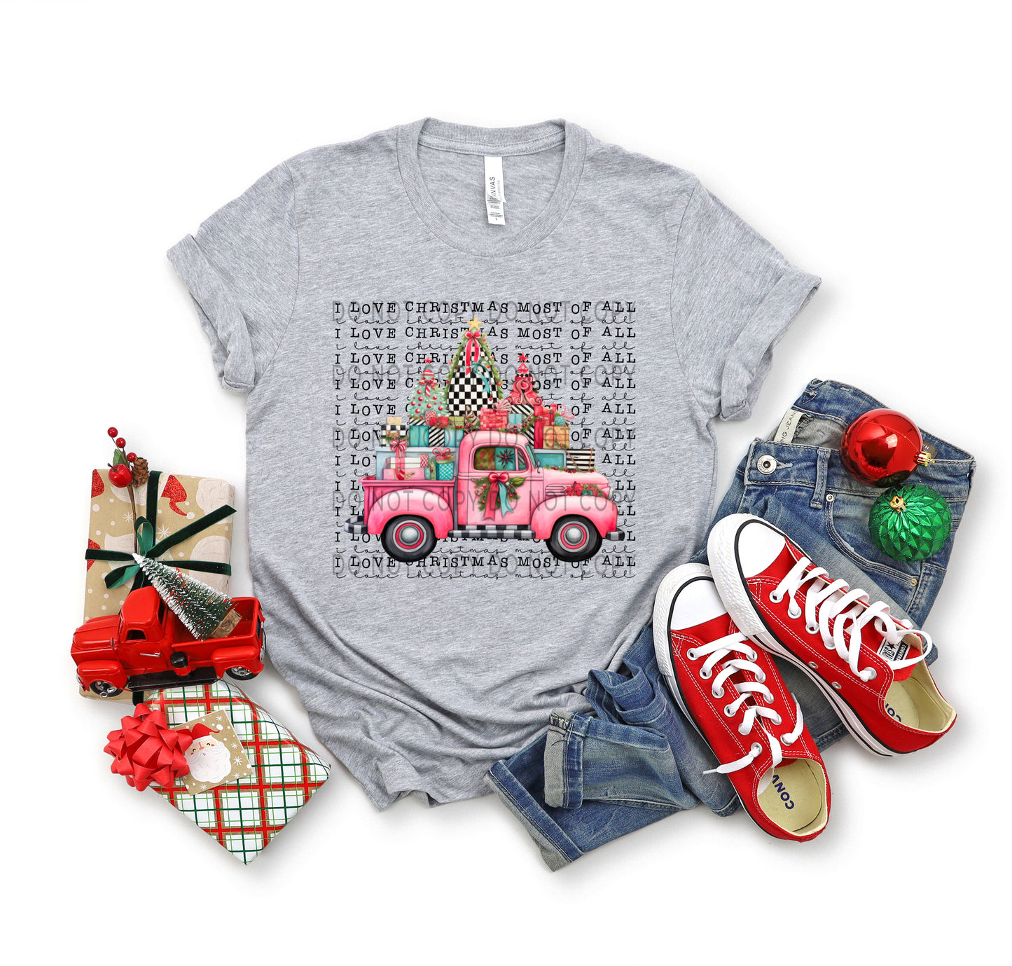 I Love Christmas Most Of All Pink Truck -DTF