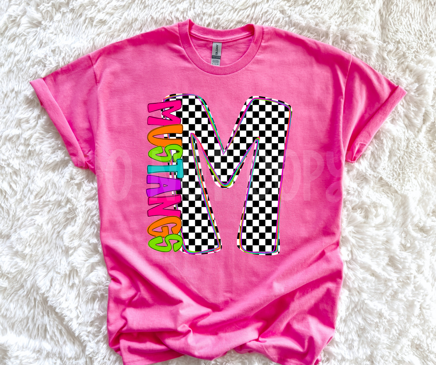 Neon Checkered Letter with Mascot Name (Dropdown)-DTF&UV