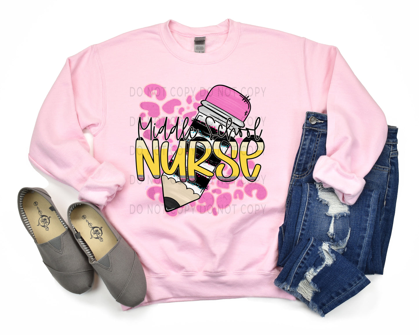 Middle School Nurse Pencil With Leopard Background -DTF