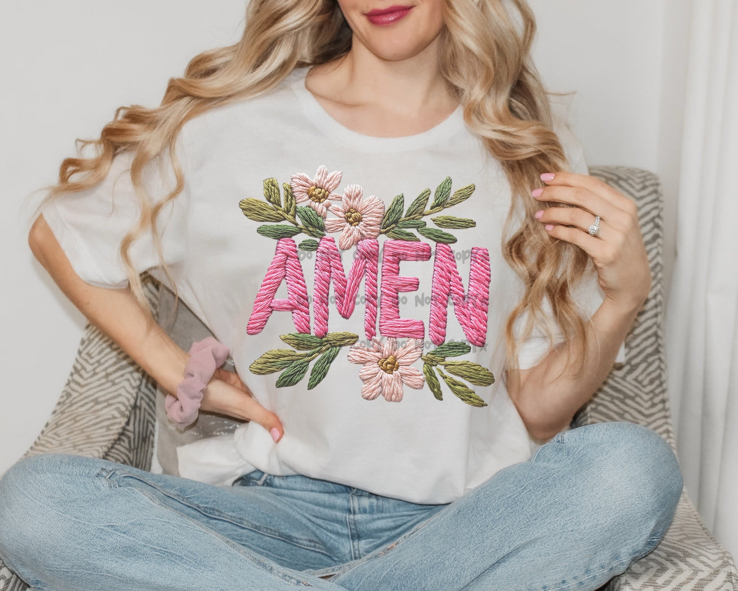 Amen faux pink embroidery-DTF
