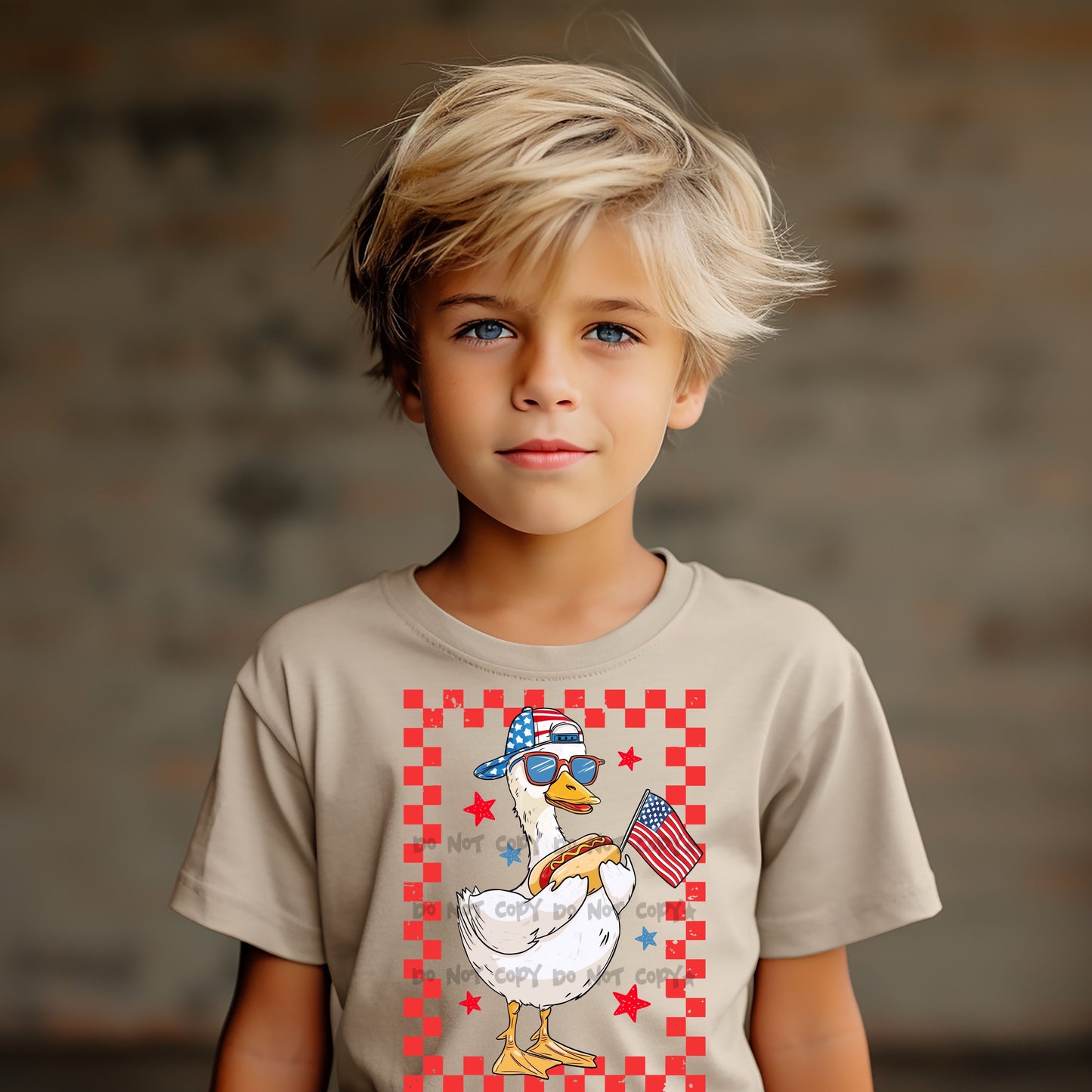 Duck with a hot dog and flag- DTF