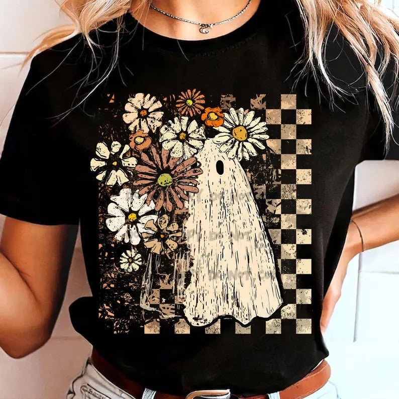 Distressed ghost with flowers-DTF&UV