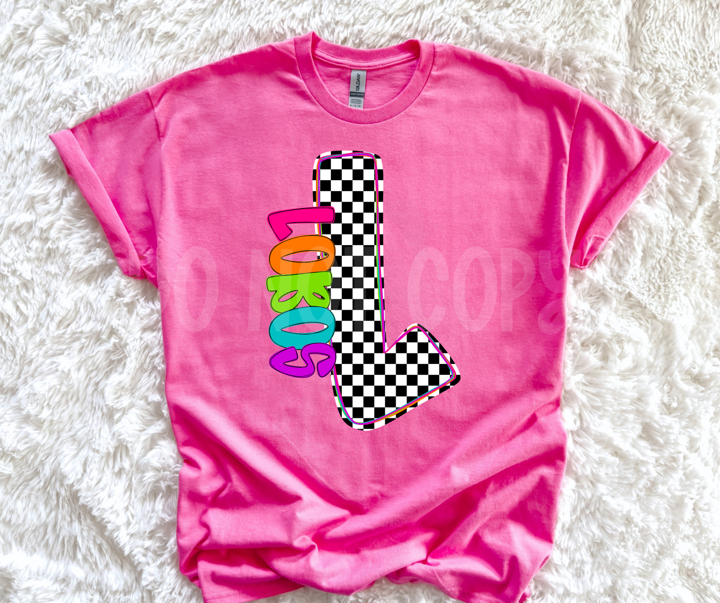 Neon Checkered Letter with Mascot Name (Dropdown)-DTF&UV