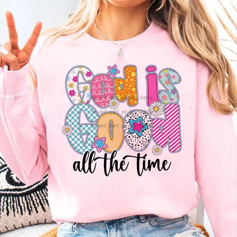 God Is Good all the time floral bubble font-DTF