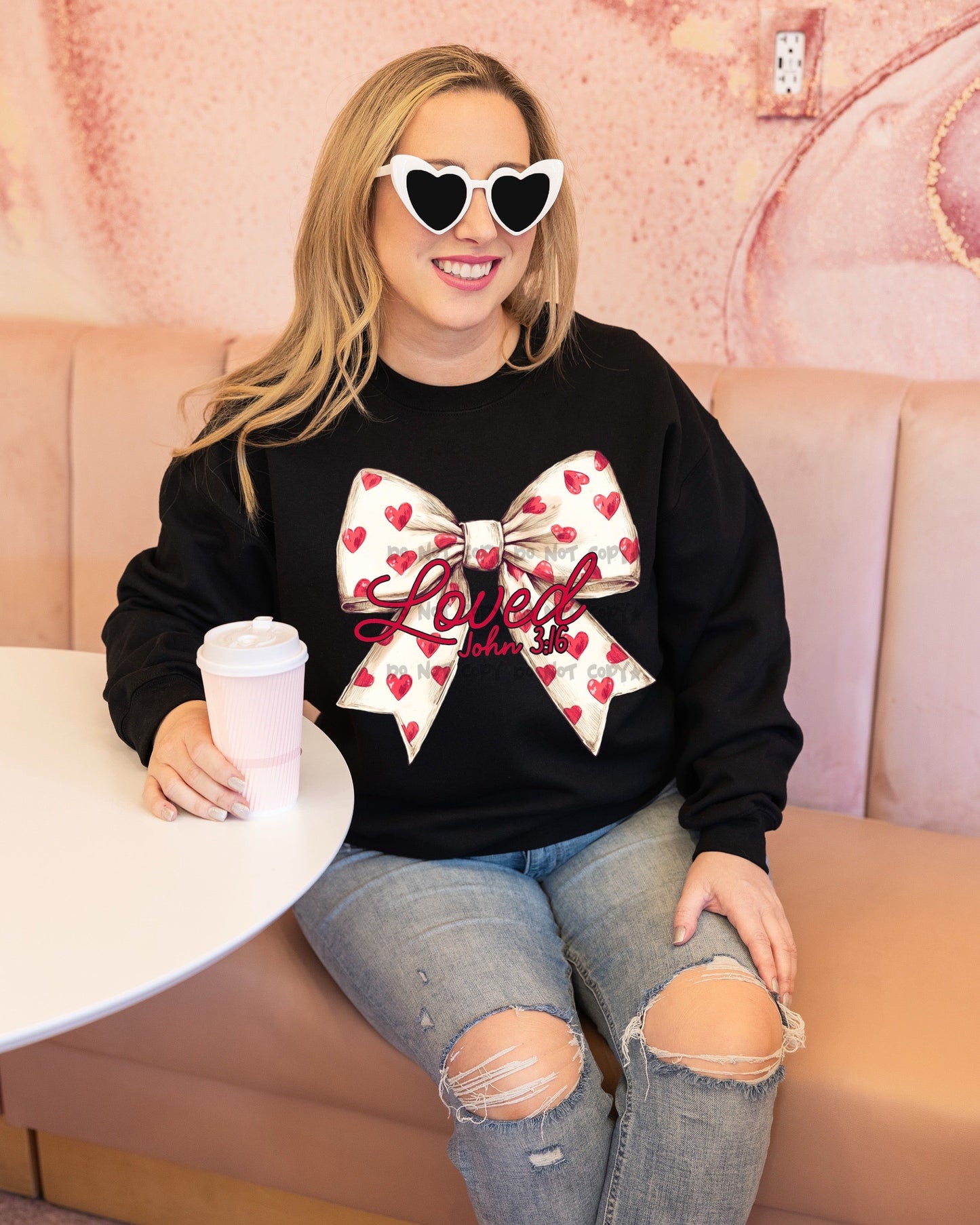 Loved white bow with hearts-DTF