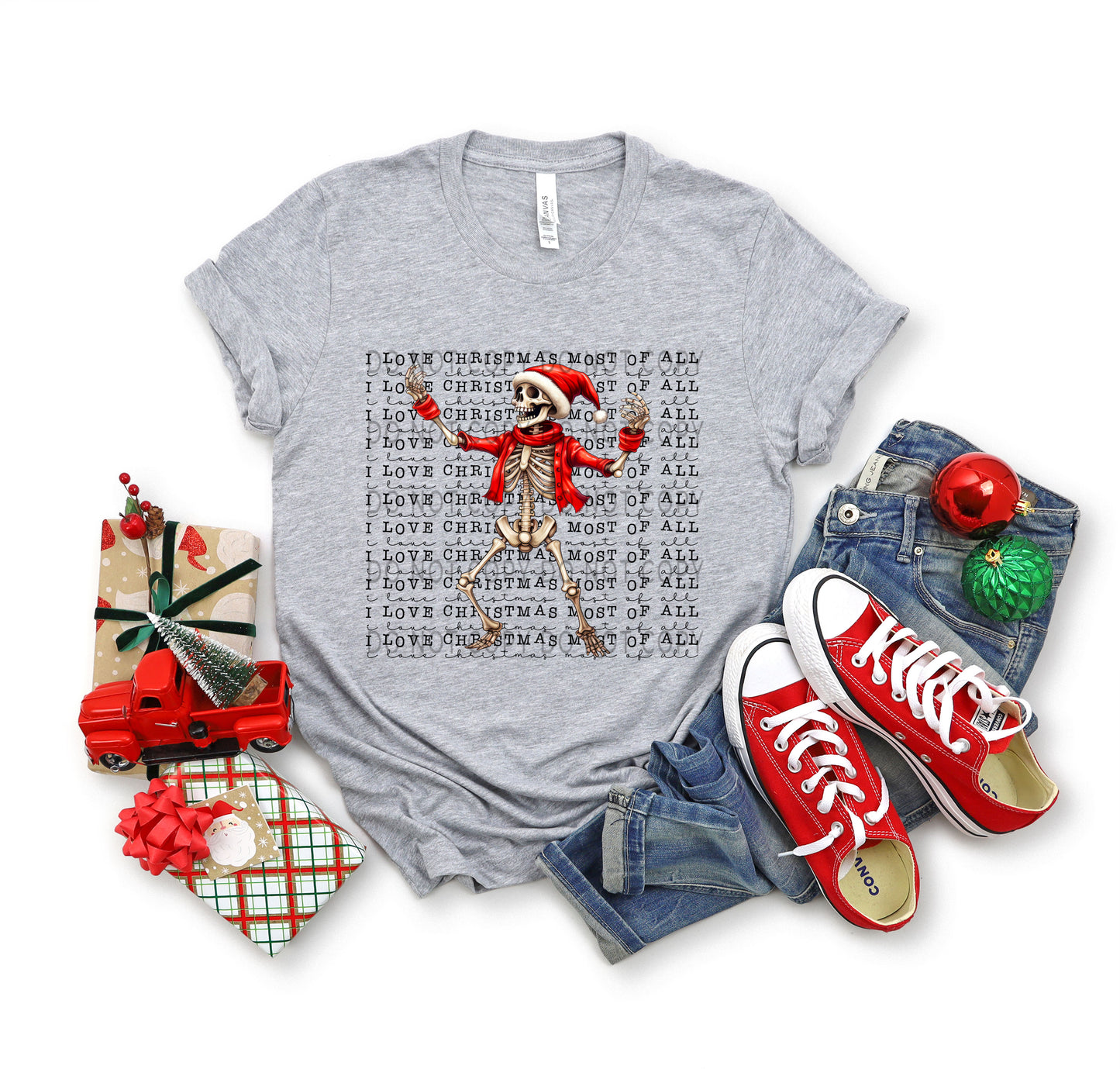 I Love Christmas Most Of All Dancing Skeleton Santa -DTF