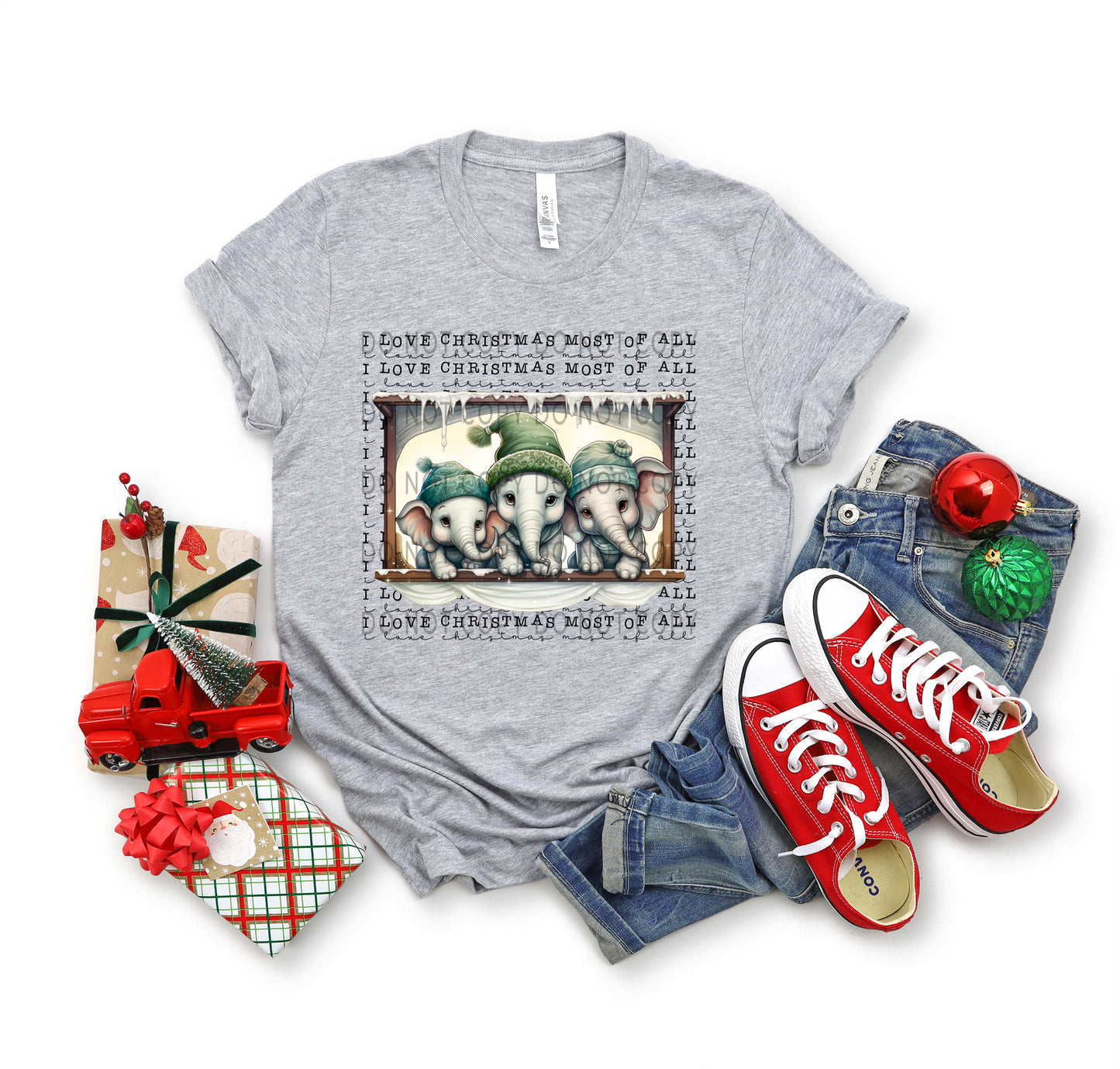 I Love Christmas Most Of All Elephants In Window -DTF