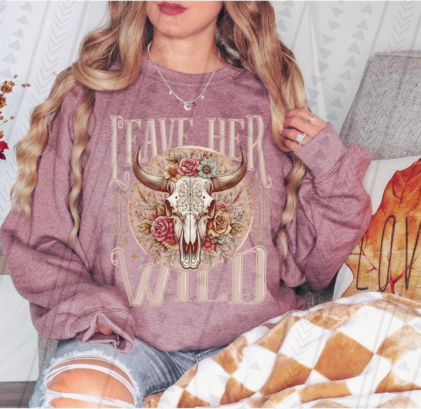 Leave Her Wild Floral Skull DTF