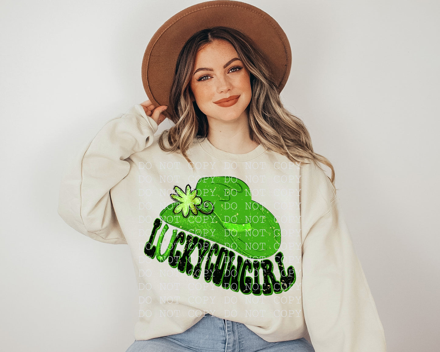 Lucky Cowgirl Green Hat - DTF