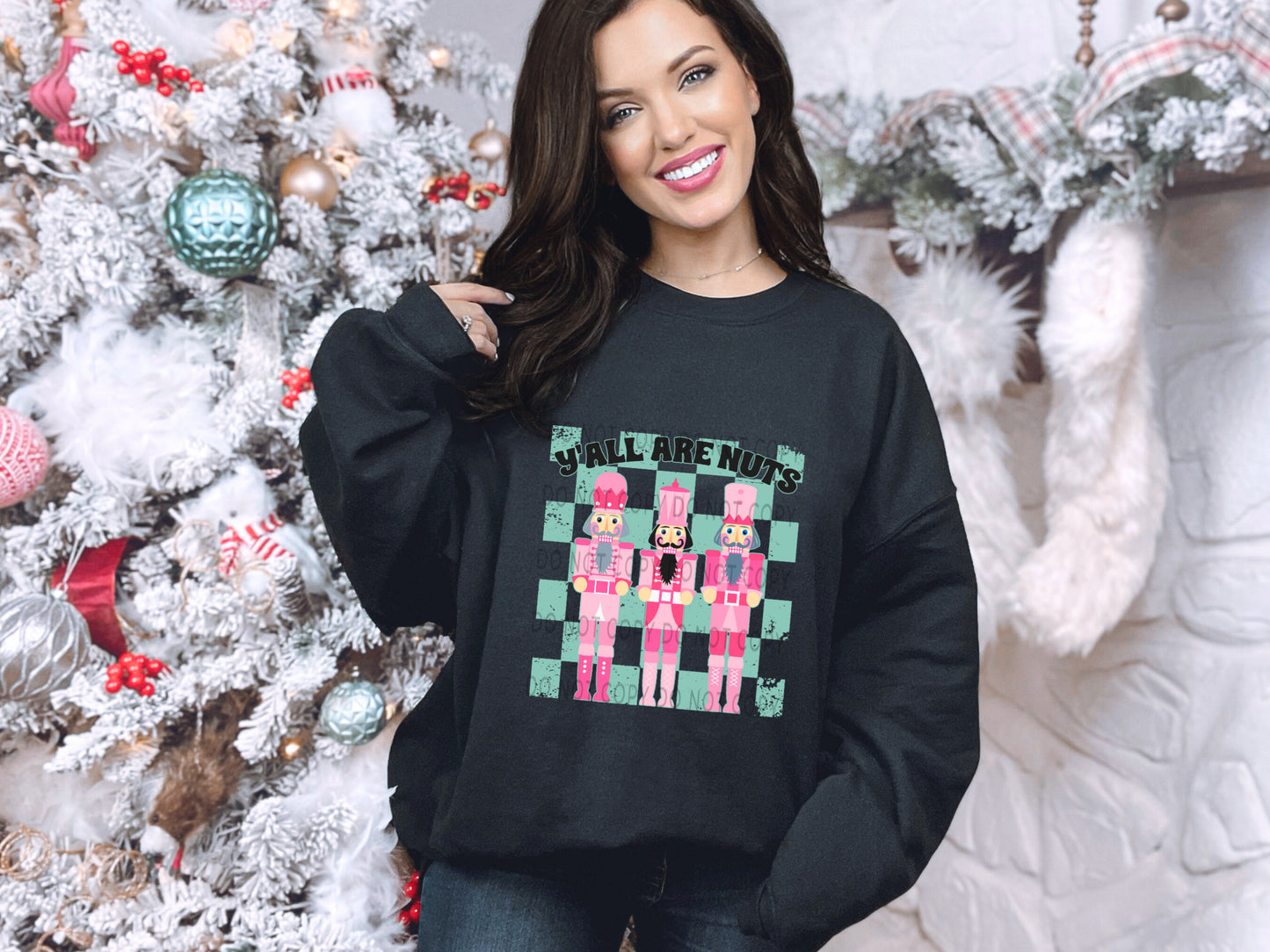 Y’all Are Nuts Teal Checkered-DTF
