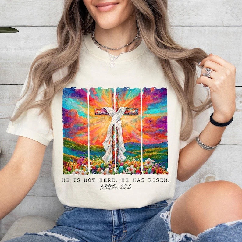 He is not here he has risen bright panels-DTF