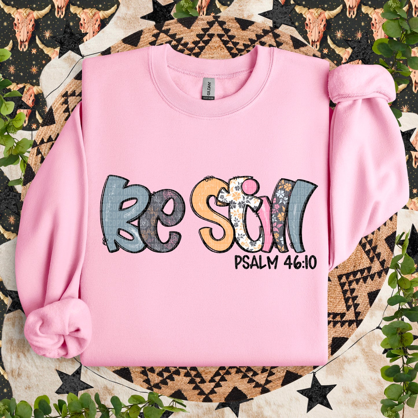 Be still black outline distressed floral-DTF