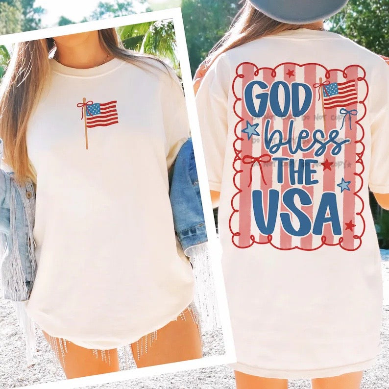 God Bless the USA bow stars and flag (BACK) -DTF