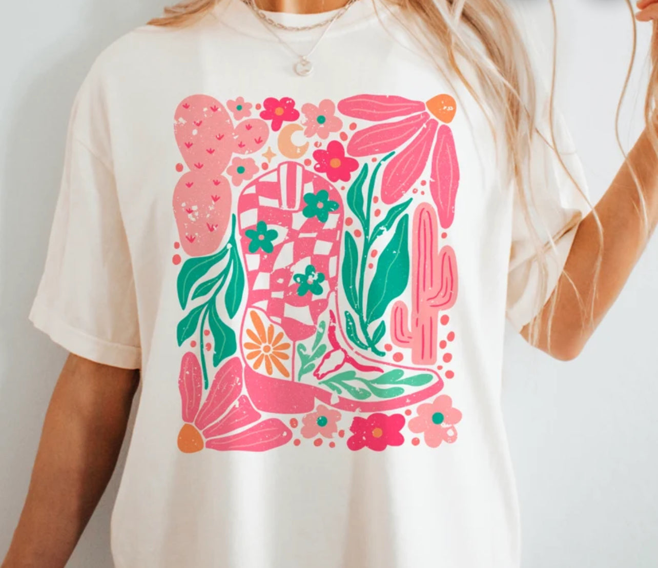 Boho boot distressed floral-DTF