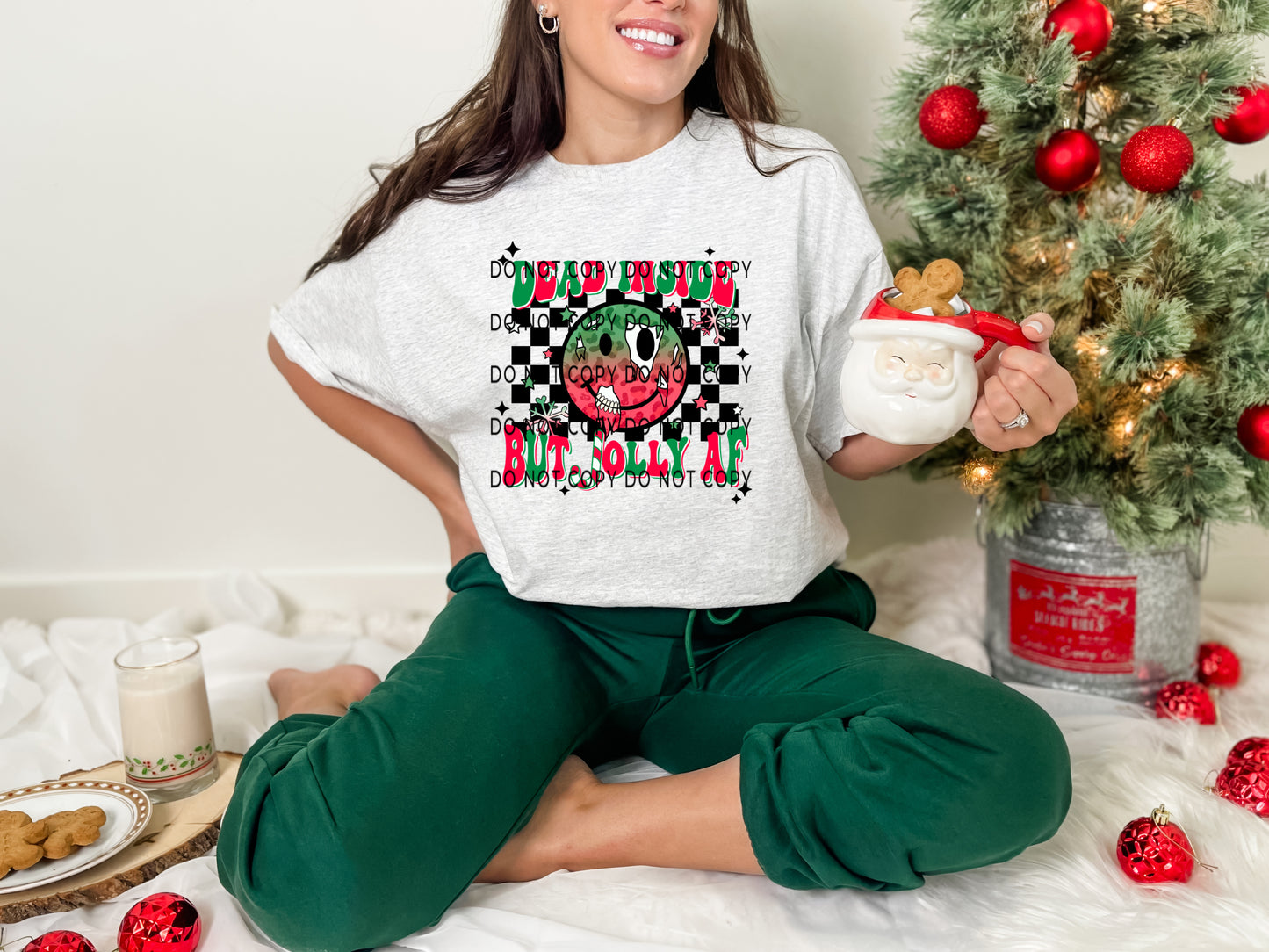 Dead Inside But Jolly AF Happy Face Checkered - DTF