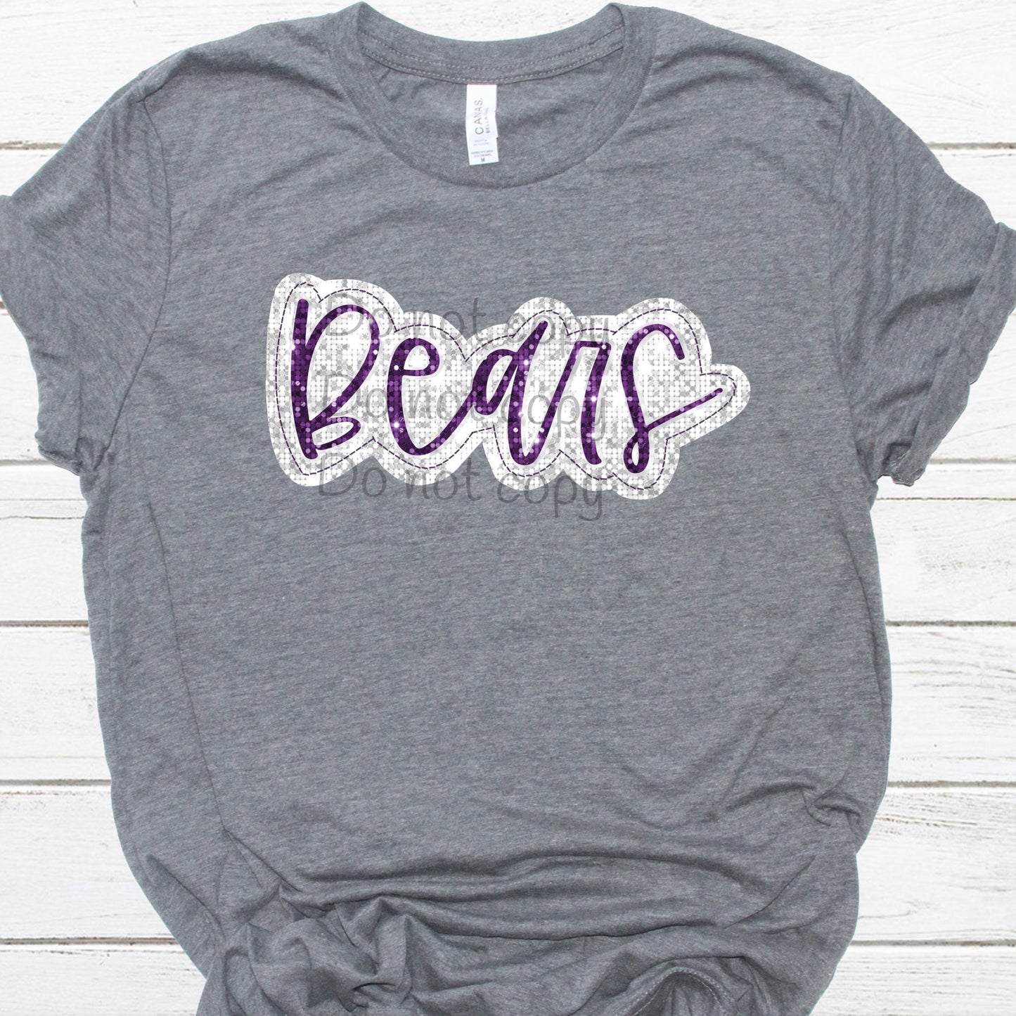 Bears white silver purple sequin-DTF