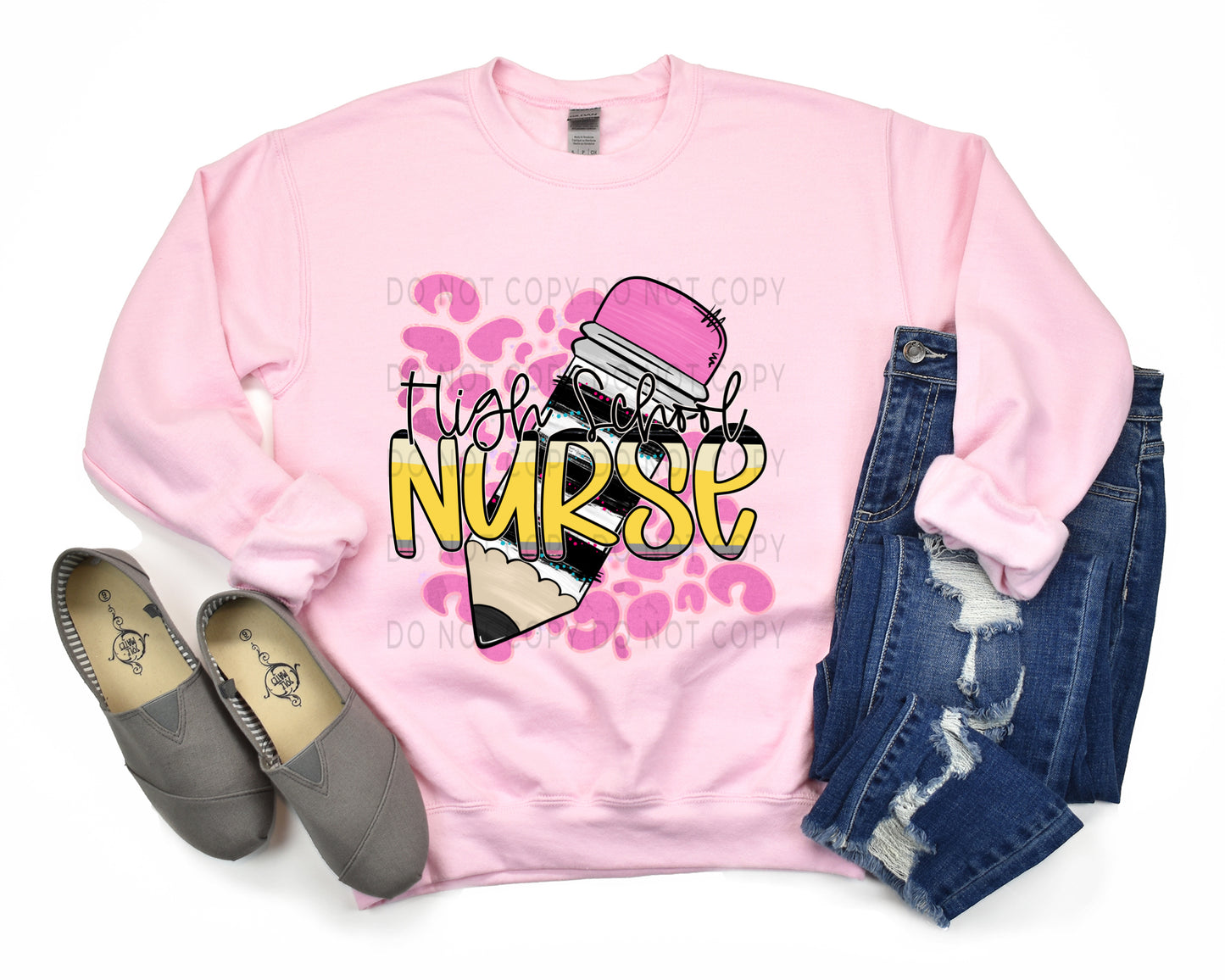 High School Nurse Pencil With Leopard Background -DTF