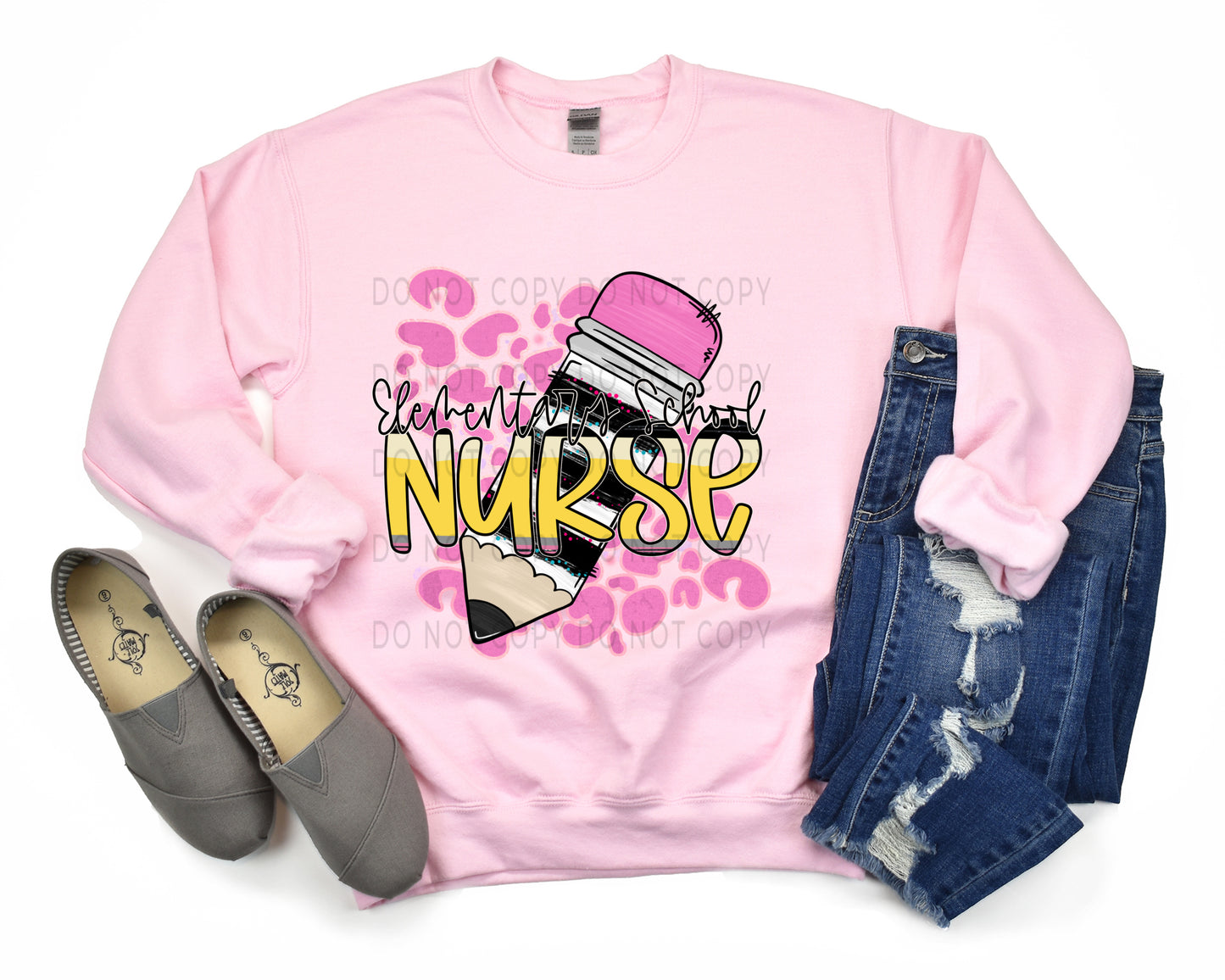 Elementary School Nurse Pencil With Leopard Background -DTF