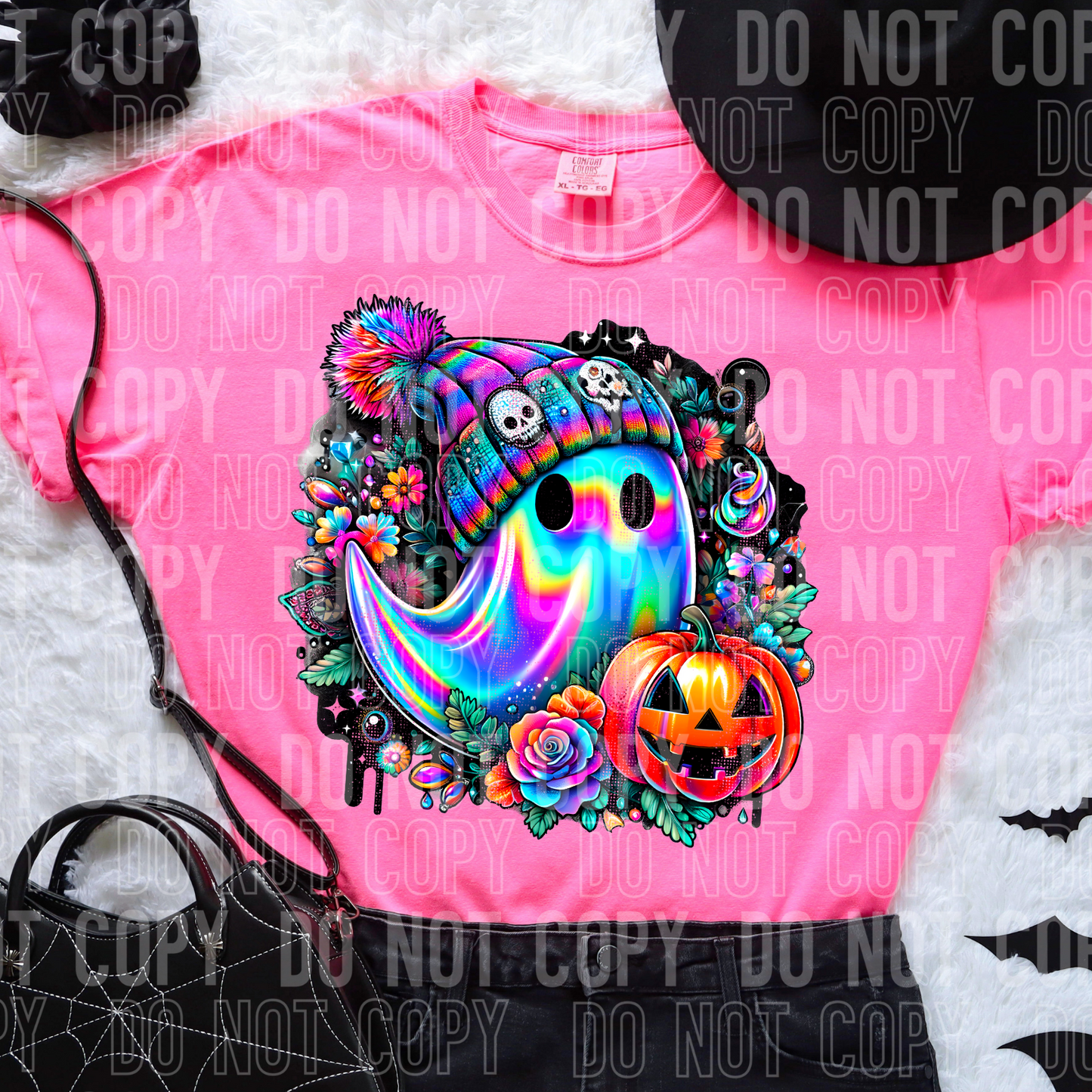 COLORFUL GHOST wearing beanie-dtf